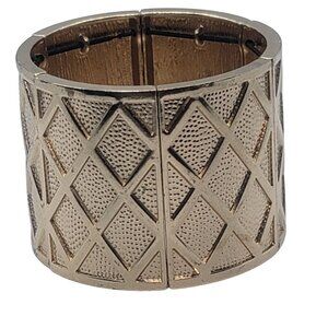 Gold-Tone Vintage Diamond-Pattern Stretch Statement Bracelet